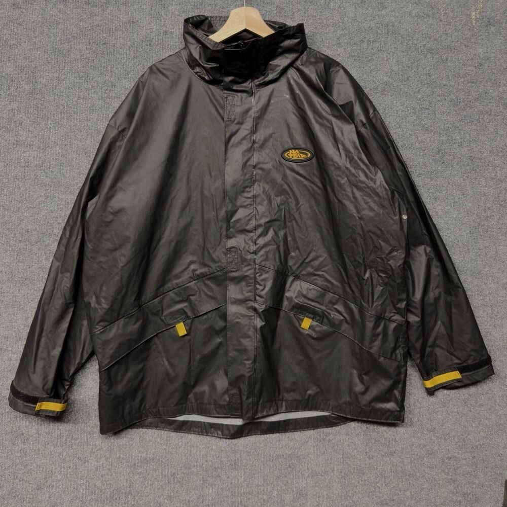 Vintage No Fear Jacket Men XL Black PVC Rain Waterproof Outdoor Skate Grunge Y2K